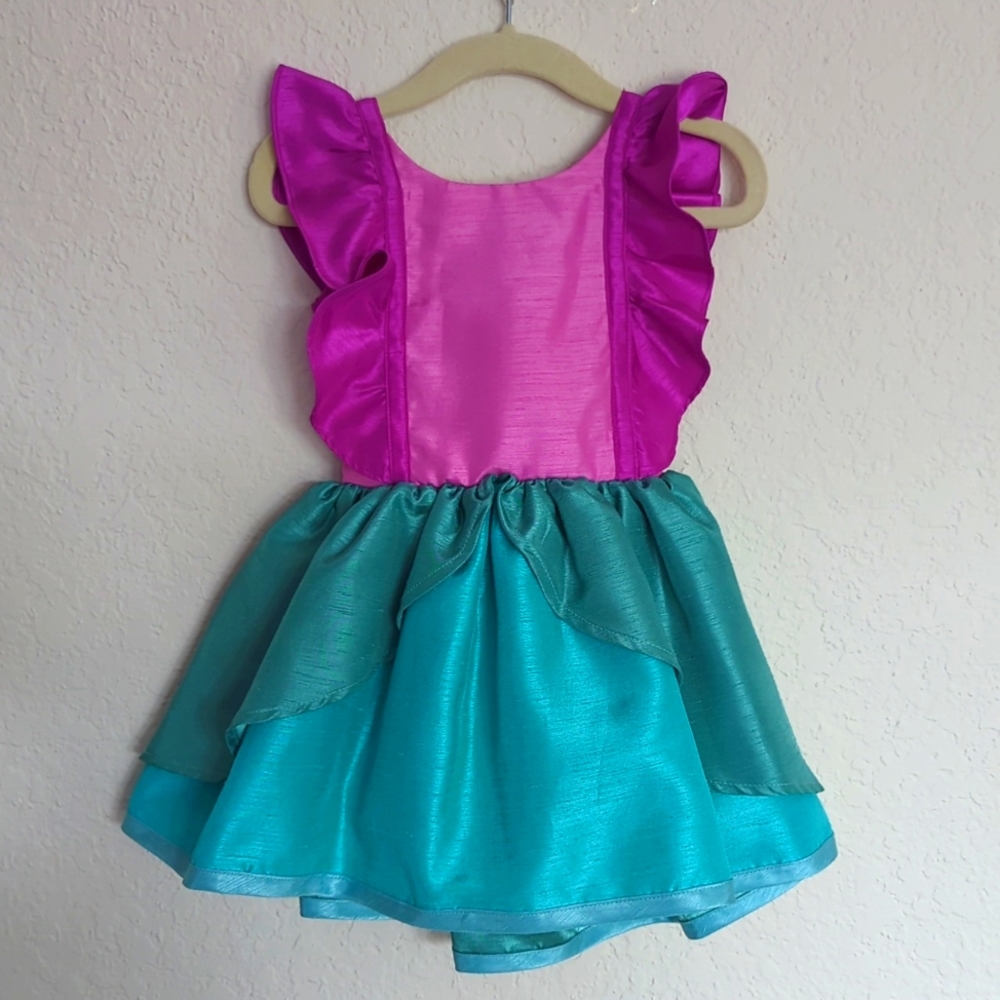 Pink and Teal Kids Dress with Ruffle Sleeves